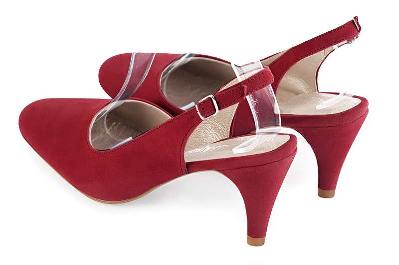 Cardinal red women's slingback shoes. Round toe. High slim heel. Rear view - Florence KOOIJMAN